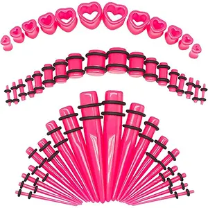 48 PCS Acrylic Gauge Kit Tapers Heart Tunnels Plug 14G-0000G Ear Stretching Set with Vibrant Colors Glossy Finish for Easy Wear and Precise Fit