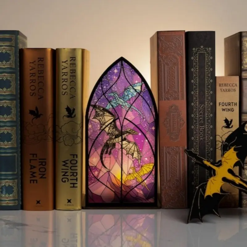 4th Wing Inspired Book Nook - Dragon Library Sign, Bookshelf Sign, Bookshelf Accent, Fantasy Book Lover & Reader Gift (No Candle Included), Library Decor, Bookshelf Decoration, Book lover gift, Gifts for readers, Decorative Plaque