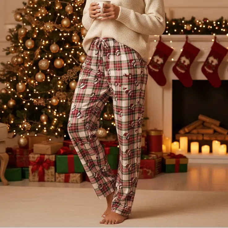 Buc-ee's Holiday Plaid Pajama Pants - Santa Beaver Design