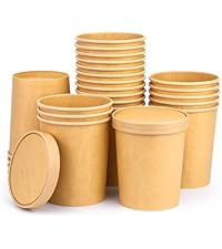 12 oz Kraft Paper Lidded Bowl Set, 50-Pack Leakproof Disposable Biodegradable Containers for Hot/Cold Foods (Disposable Kitchenware Cookware)