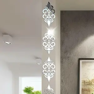 European Floral Mirror Wall Sticker, Self-Adhesive Vintage Frame Decor, Living Room Entryway Decoration, Acrylic Universal Use