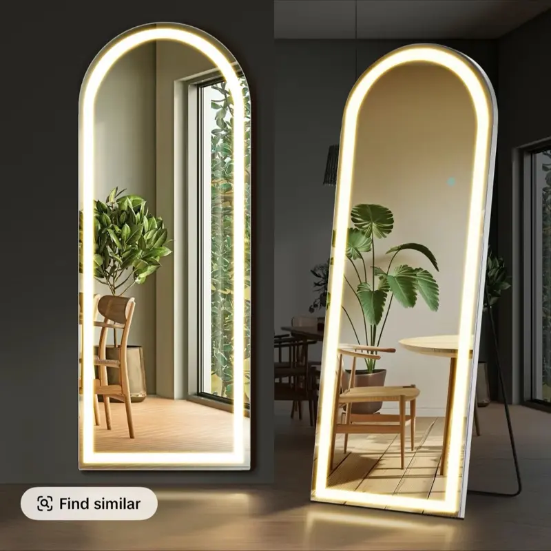 Floor Mirror Stand Mirror Full Length with LED Lights, Floor Mirror Dimming & 3 Color Lighting