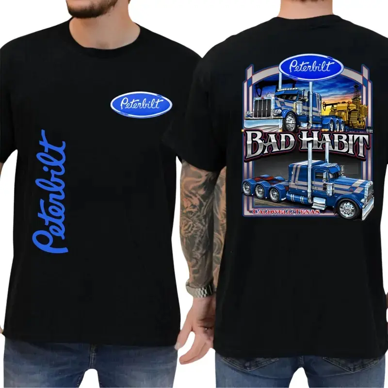Peterbilt Shirt 2-Sided Semi Truck Graphic Tee Bold Blue Rig Artwork Trucker Lifestyle Shirt Gift for Drivers Peterbilt Shirts for Men