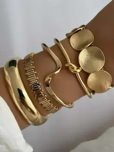 Vintage Exaggerated Luxury Geometric Design, 5pcs Wide Metal Bangles, Perfect for Daily Wear & Gift Giving, Trendy Stack Bangle