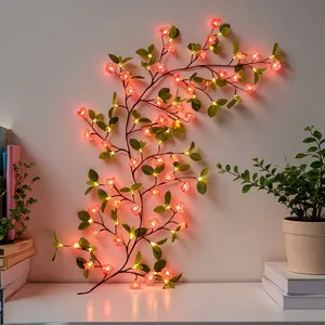 96-LED Green Leaf Peach Blossom Vine String Lights USB Powered Instagram-Style Bedroom Wall Makeover Valentine's Day/Christmas/Wedding/Party Decorative String Lights Fairy LED String Lights 8 Light Modes with Free Switching Solar-Powered Motion Sensor Wal