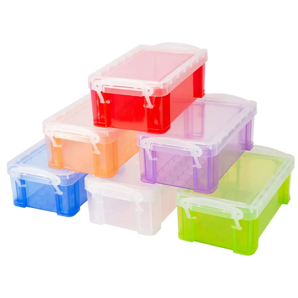 6PCS Multi-purpose Storage Box, Colorful Mini Plastic Storage Box with Lid, Small Plastic Boxes Used for Beads, Jewelry, Nails, Clips, Craft Supplies,Stackable Boxes, Compact Design