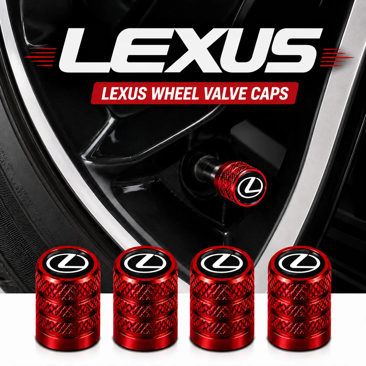 5 pack lexus rx smooth premium tire valve caps, fine crafted aluminum wheel valve covers, airtight rubber seal anti corrosion valve protectors, nx es is gx luxury sedan suv exterior parts