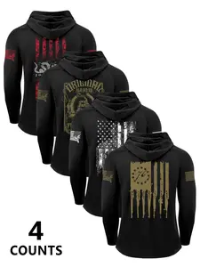 Men's Heavyweight Hooded Long Sleeve Graphic Fitted T-Shirt Set, Premium Fabric, Suitable for Layering, Comfortable Fit, Casual & Sports Wear, Menswear