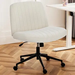 Height Adjustable Criss Cross Chair - Armless Swivel Office Chair, With Wheels, Cross-Legged Design, Wide Base for Home Office, Bedroom, and Living Room Use