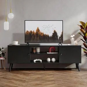 【Super Sale】TV Stand for 55 60 inch Television, Entertainment Center with Storage, 2 Cabinet Media Console Table, Hinge Door with Handle, Wood Feet