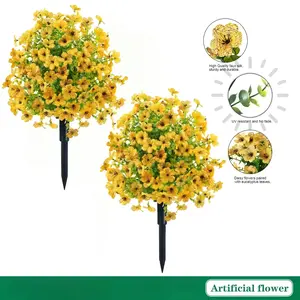 Violet Artificial Flowers Set, Plastic Faux Flowers, Durable Realistic Look, UV Resistant Fake Plants, Home Garden Decoration, 2 Sets with Ground Stakes