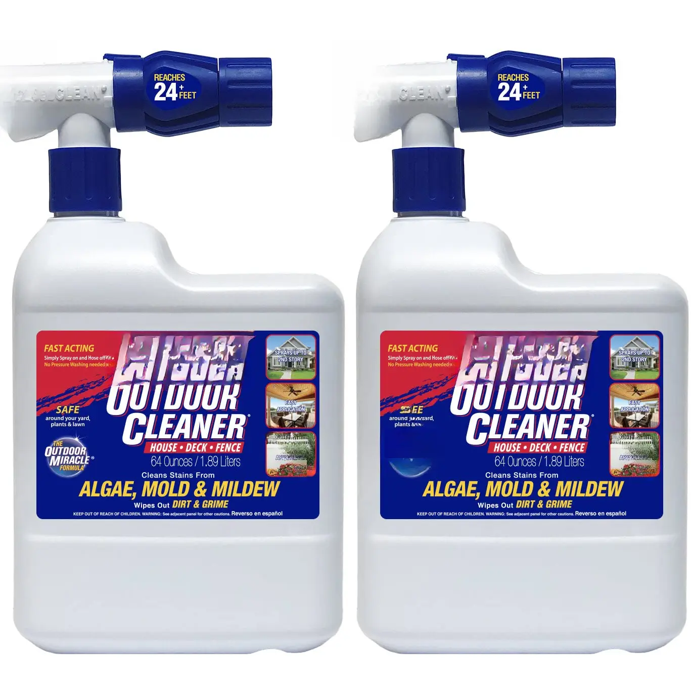 Outdoor Cleaner 2 Pack with Hose End Sprayer - Cleans Stains from Algae, Mold and  on Vinyl Siding, Deck, Patio, Brick and More