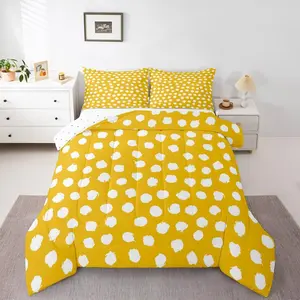 Feelyou Bohemian Polka Dot Comforter Set - Geometric Pattern Bedding, Soft Breathable Polyester Fiber Blanket, Multi-Size Exotic Yellow White Farmhouse Bedding for Kids