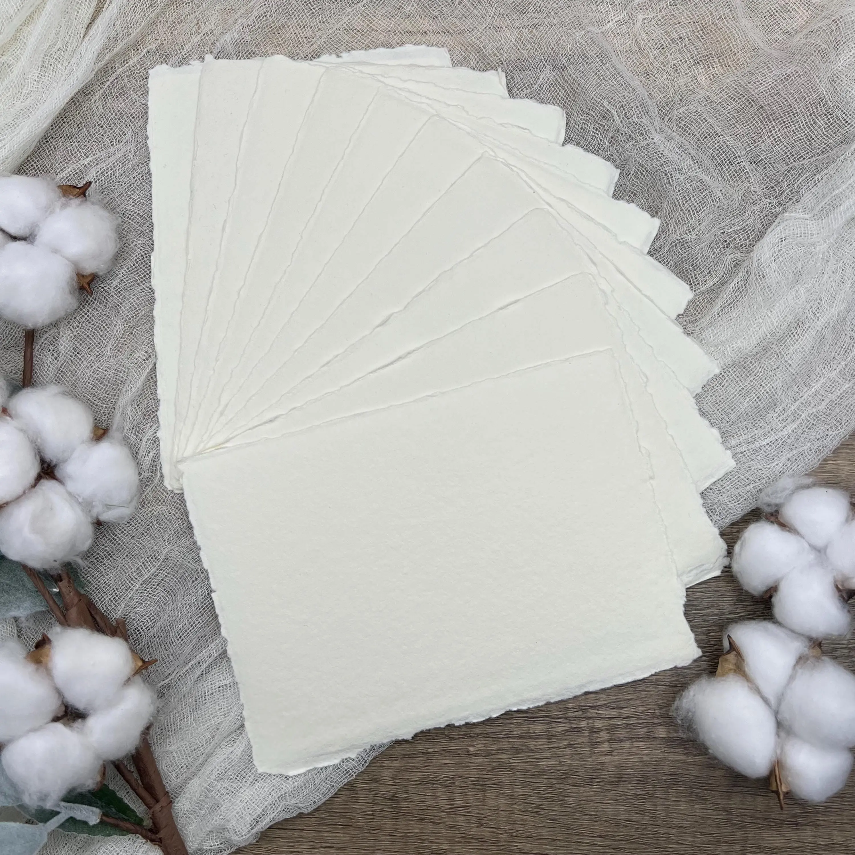 Ivory 300gsm Handmade Cotton Paper | Cut Edge | (Set of 10)