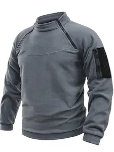 Men's Outdoor Fleece Sports Shirt, Long Sleeve Half-Zip Pullover, with Pocket, Comfortable and Warm, Ideal for Hiking and Camping