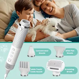 5-in-1 Professional Dog Hair Dryer with Smart Temperature Adjustment and Multiple Speed Settings for Gentle Drying and Styling