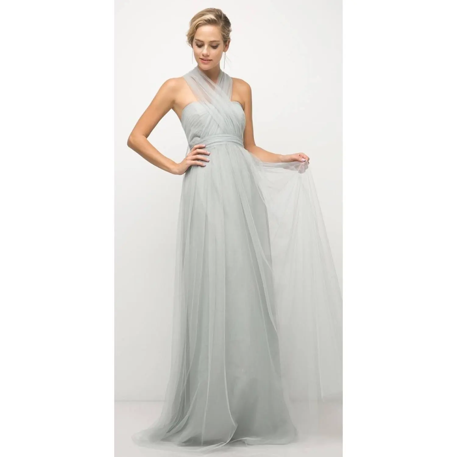 Ladivine Women's ET322 Convertible Tulle Infinity Gown, A-Line Bridesmaid Dress with Halter Top and Strapless Options, Fabric, Short Sleeve, Formal, Zipper, Style, Sleeveless, Comfy, Soft, Convertible Straps, Anniversary, Maxi Length, Multi-Style