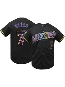 Men's "MEXICO" Embroidered Baseball Lightweight Jersey, V-Neck Loose Fit Breathable Sportswear, Short Sleeve Casual Top for Outdoor Sports & Casual Wear, All Seasons
