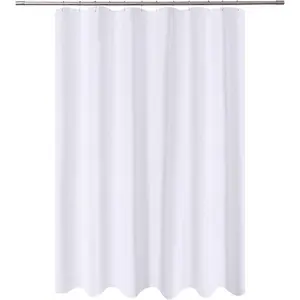 Fabric Shower Curtain Liner, Extra Long, 72 x 84 Inches, with 2 Bottom Magnets, Washable, White, Spa Bathroom Curtain with Grommets