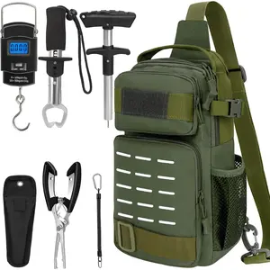 7Pcs Fishing Backpack with Fishing Pliers Kit, Fishing Sling Tackle Bag Included Fishing Tackle kit, Fishing Gear Weight Scale, Fish Hook Remover Tools