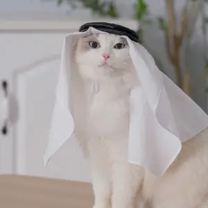 Adorable Arabian Keffiyeh Pet Head Wrap - Breathable Adjustable Shemagh Scarf Costume for Cats, Dogs, Rabbits, World Cup keffiyeh，Hamsters & Small Pets (Sizes XS/S/M/L Available)