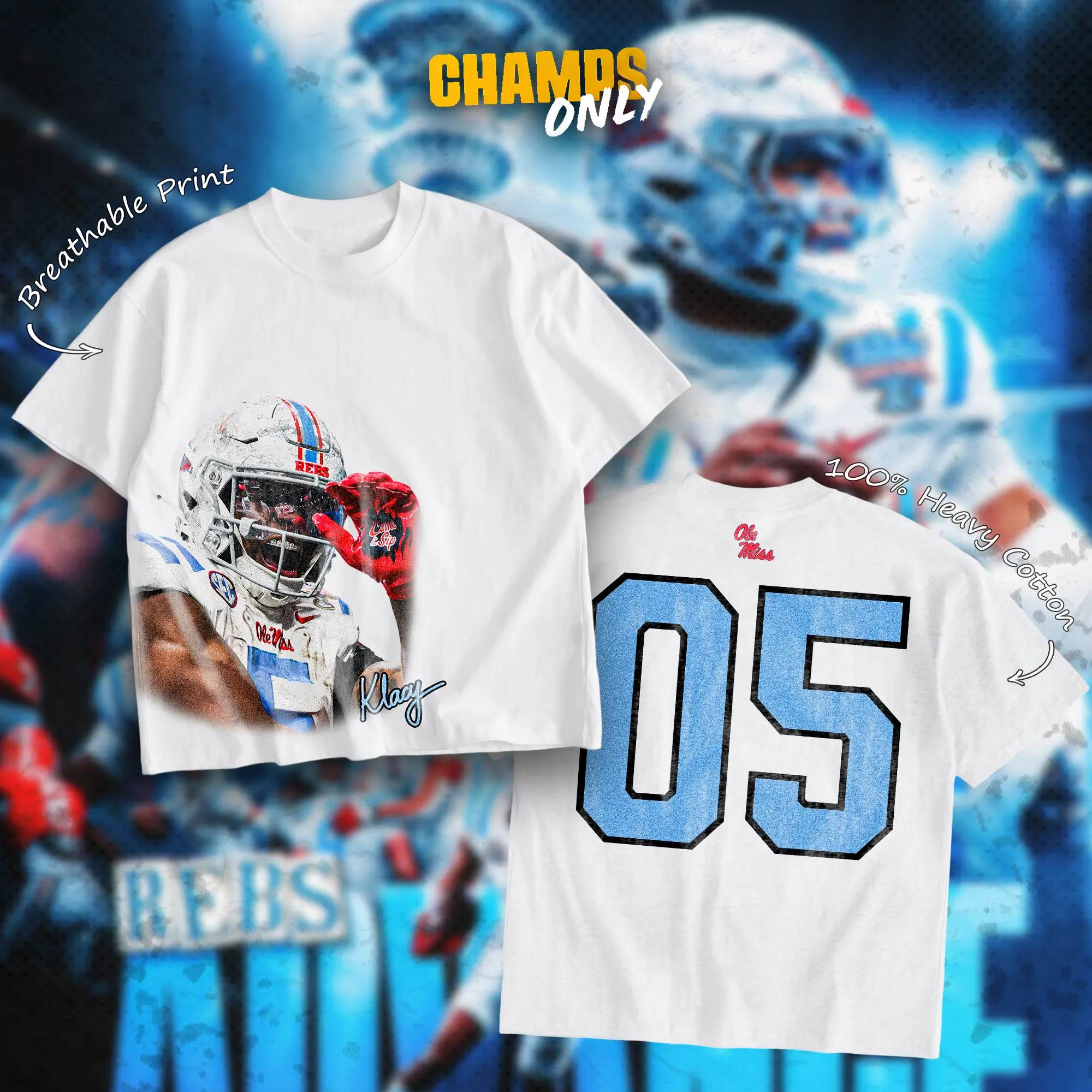 CHAMPS ONLY Lacy Signature Heavy Cotton Short-Sleeve T-Shirt - Mens Streetwear, Classic Casual Gym Gameday Top, Direct-To-Garment Breathable Print for Champion Fans, Shortsleeve