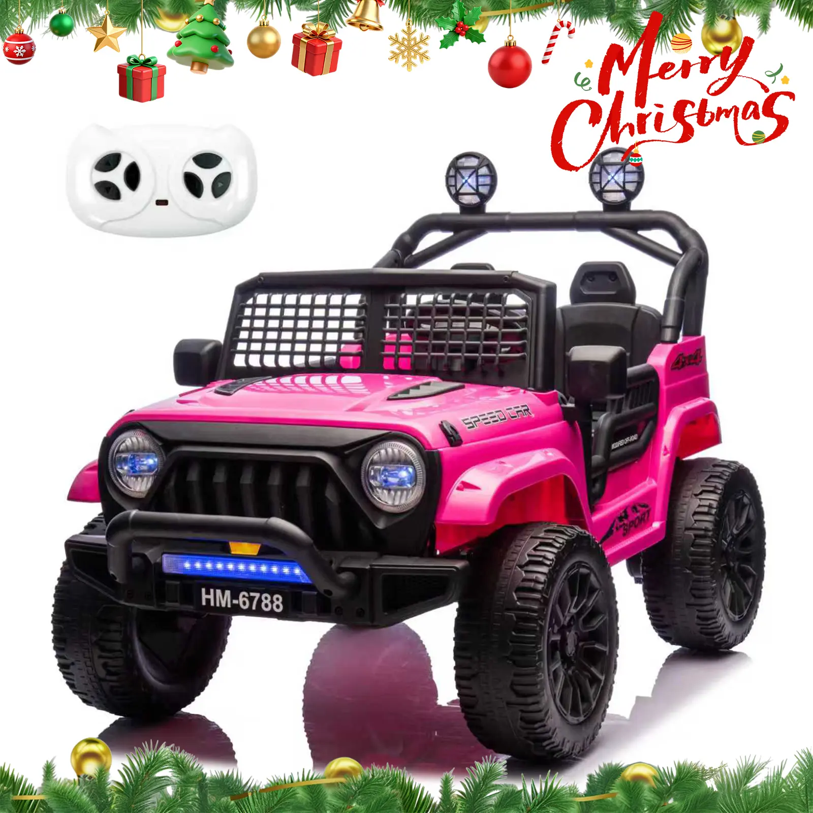 24V 2-Seater Black Electric Ride-On Car for Kids, Remote Control Operated, 3 Adjustable Speeds, LED Headlight, Bluetooth Music Player, Durable Colorful Ride-On Toy for Girls Pink Ball