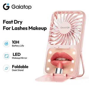 [LED Mirror] GAIATOP Portable Handheld Fan with Folding Stand, 3 Speeds Rechargeable Mini Fan for Makeup, Travel Essential for Women