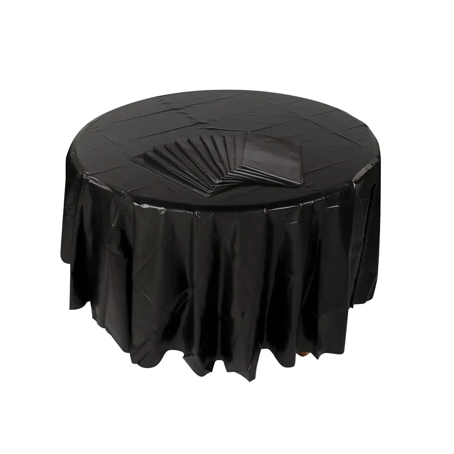 Bulk 12 Pc. 82" Black Round Plastic Tablecloths, Tablecover, Birthday