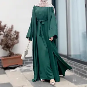 Solid color abaya set sleeveless inner dress 2 pcs set (crepe) MS080#