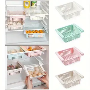 2pcs Retractable Drawer Storage Basket,Convenient and Space-Saving Solution for Fridge Shelf, Bathroom Accessories, Easy to Use and Durable, Refrigerator, Convenience