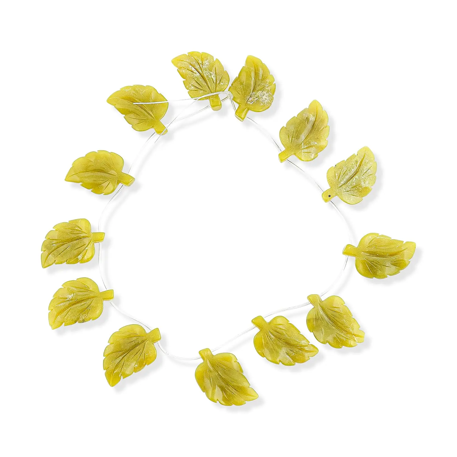 Green Jade Carved Leaf Necklace (16 Inches) 344.50 ctw.