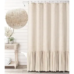 Farmhouse Shower Curtain Ruffle Linen Textured Boho Shower Curtain for Bathroom, Beige 72" W x 72" L