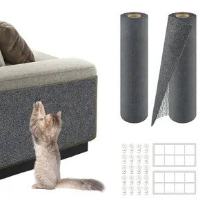 2Pack Total 78.7"x15.8" Cat Scratch Mat for Cat Couch Furniture and Wall Protector | Trimmable Self-Adhesive Carpet Climb Cat Scratcher for Covering Cat Tower and Replacement Pads (Light Grey)