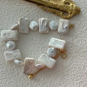 Square & Circle Concept Geometric Pearl Bracelet for All Geometric Organic Statement Jewelry