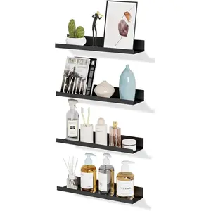 4 Pack Floating Shelves for Wall Storage, Metal Black Hanging Shelves for Living Room/Kitchen/Bedroom/Bathroom Decor, Set of 4 Organizer for Display, Book & Perfume Shelf Wall Mounted