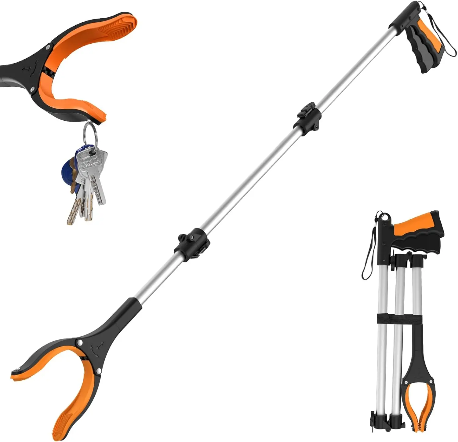 43" Extra Long Grabber Tool, Foldable Grabbers for Elderly Grab It Reaching Tool with Rotating Jaw +Magnets, 4" Wide Claw Opening Reacher Grabber Pickup Tool, Grabber Reacher Tool Heavy Duty | Rotating Jaw+Magnets