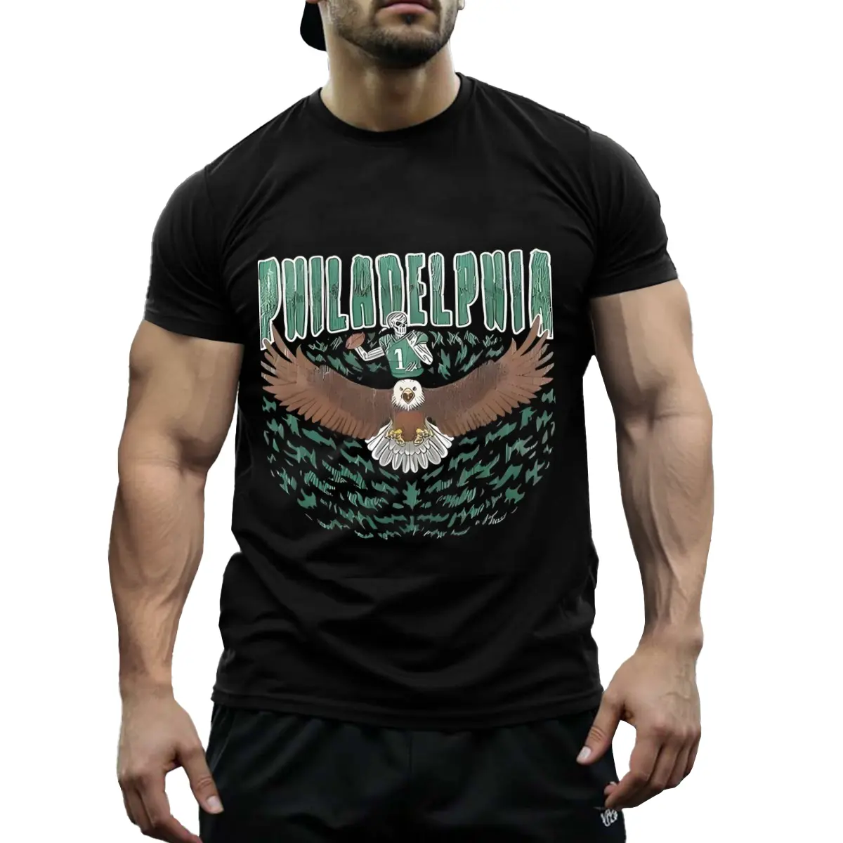 T-Shirt with Philadelphia Eagle Football Player Graphic | Soft Breathable Casual Tee for Outdoor Sports & Daily Streetwear,weird,