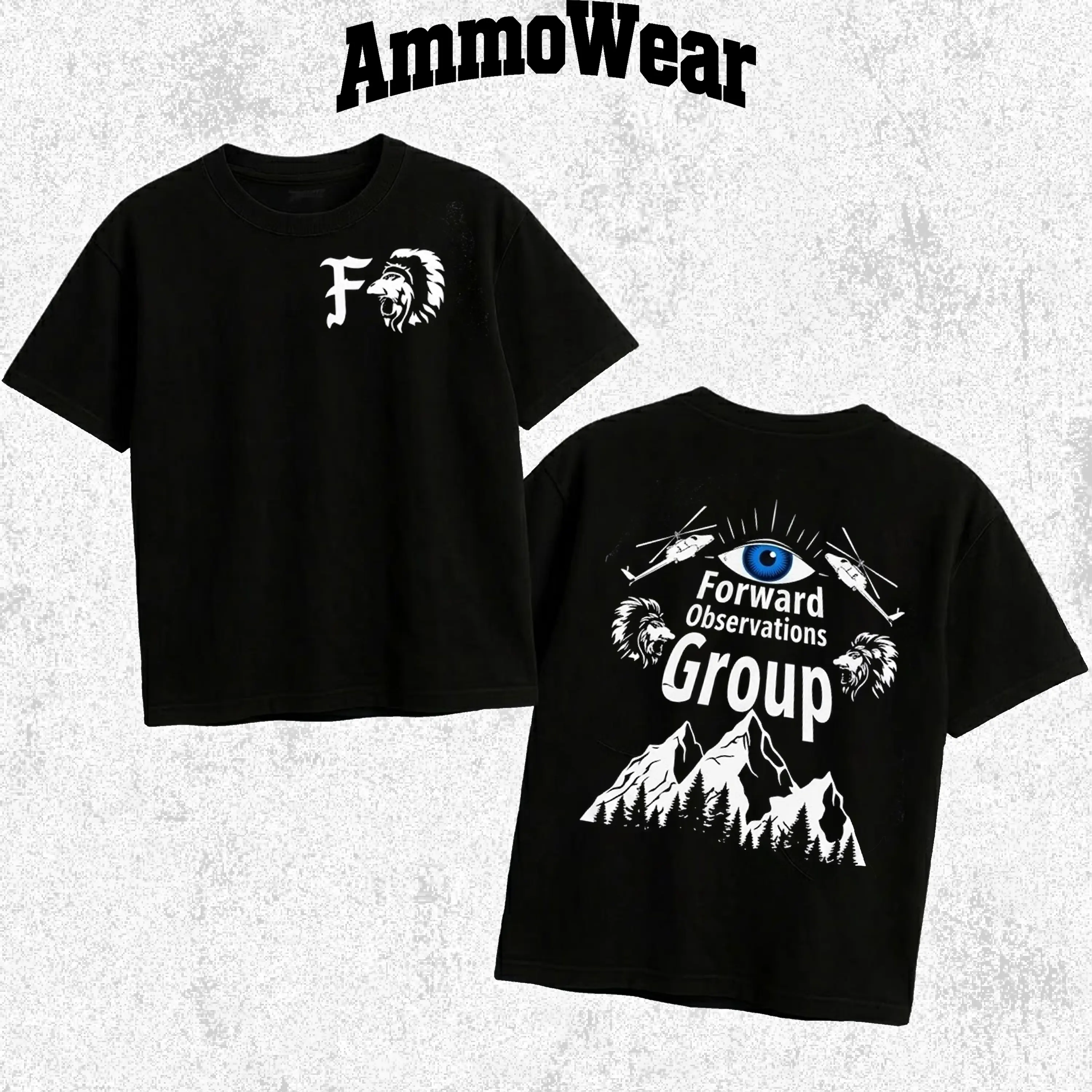 Forward Observations Group Graphic Tee, FOG All Seeing Eye Helicopter T-Shirt, Tactical Military Veteran Apparel, PMC Combat Mountain Lifestyle Top, Unisex Casual Black Short Sleeve Shirt, Edgy Streetwear Gear