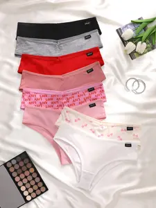 Women's Plain/Cherry/Letter Print Brief, Soft Comfy Breathable Panty for Daily Wear, Underwear for All Seasons, Soft Breathable Knicker