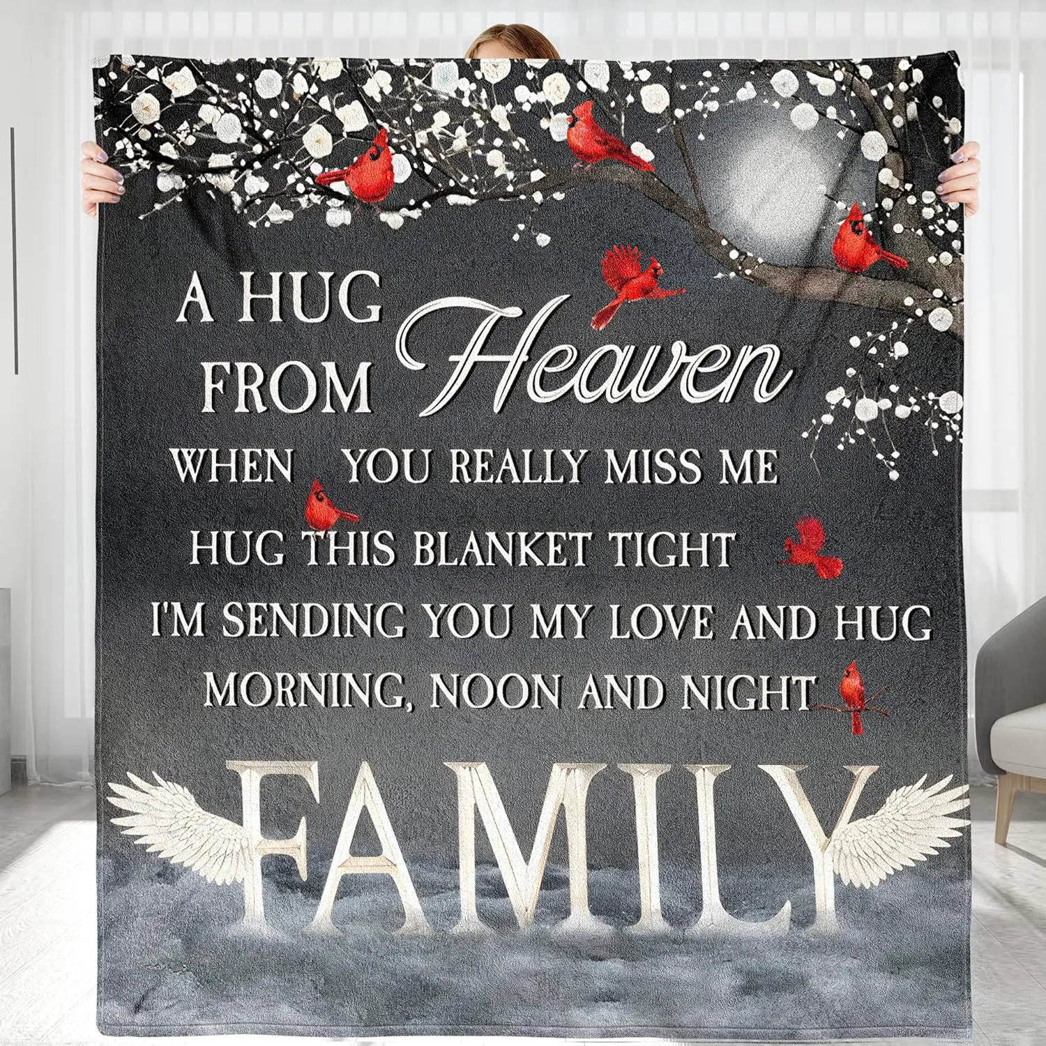 Personalized Heaven Hugs Sentimental Theme Commemorative Blanket - 60x50 in, Custom Gift for Family Members (Memory-01)
