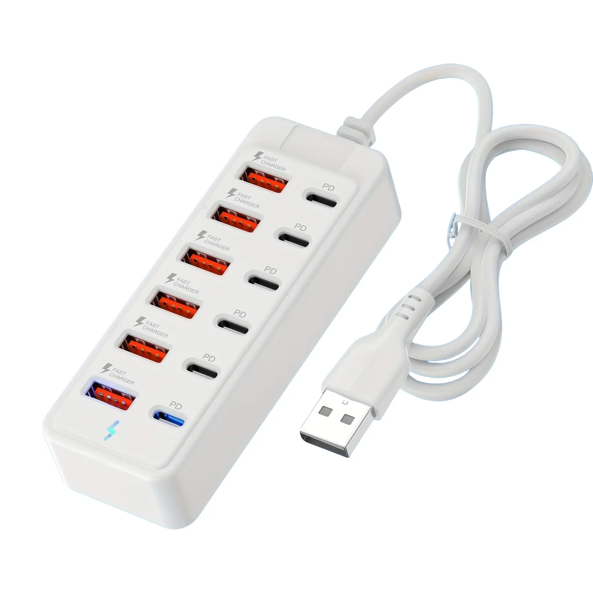 66w Fast Charger with 12 USB Ports (6 USB-A + 6 Type-C), Multi-Device Charging & Data Transfer, Ideal for Tablets Laptops Smartphones, USB Multiport Adapter