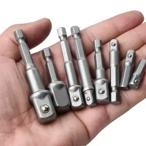 8 Piece Impact Socket Adapter Set, Drive Sockets, Square Drill Bit Adapters, Hex Shank Drill Bits, Power Extension Rods 1/4", 3/8", 1/2"
