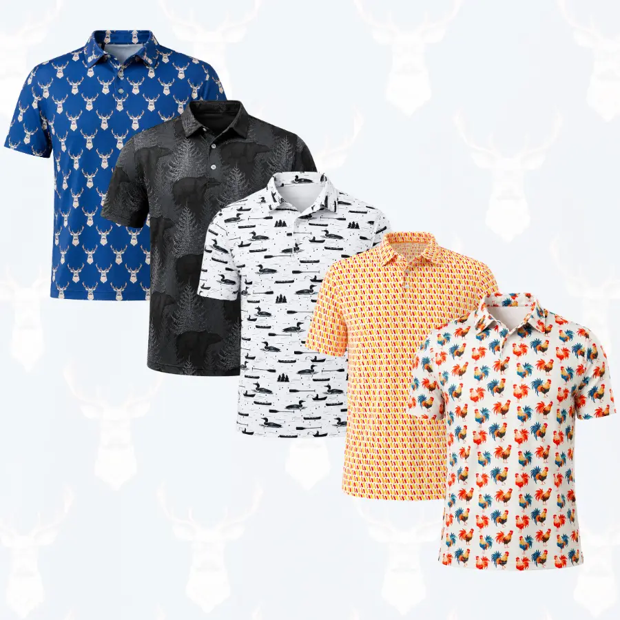 Funny Rooster Golf Polo Shirt for Men – Colorful Chicken & Farm Animal Print, Breathable Short Sleeve Collared Shirt, Perfect Gift for Dad, Birthday, Father’s Day, Thankgiving, Golf Outing, BBQ, Farm Party & Vacation