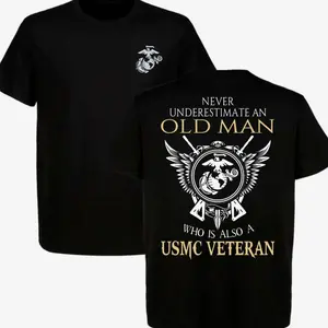 USMC Never Underestimate An Old Man Who Is Also A USMC Veteran Graphic T-Shirt, Marine Corps Pride Military Veteran Gift Streetwear Tee For Men