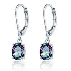 GEMSME Oval Cut Rainbow Cubic Zirconia/Round White Opal Leverback Earrings for Women, Hypoallergenic Dangle Jewelry Gifts, Comfort Fit Pierced Earrings