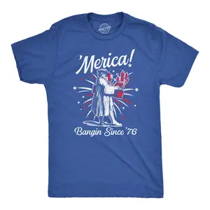 Mens Merica Banging Since 76 T Shirt Funny Fourth Of July American Fireworks Tee for Guys Mens Funny T Shirts Cool Vintage Fashion T-Shirt Gift Classic Menswear Patriotic Apparel for Men Novelty Tees for Guys Royal -