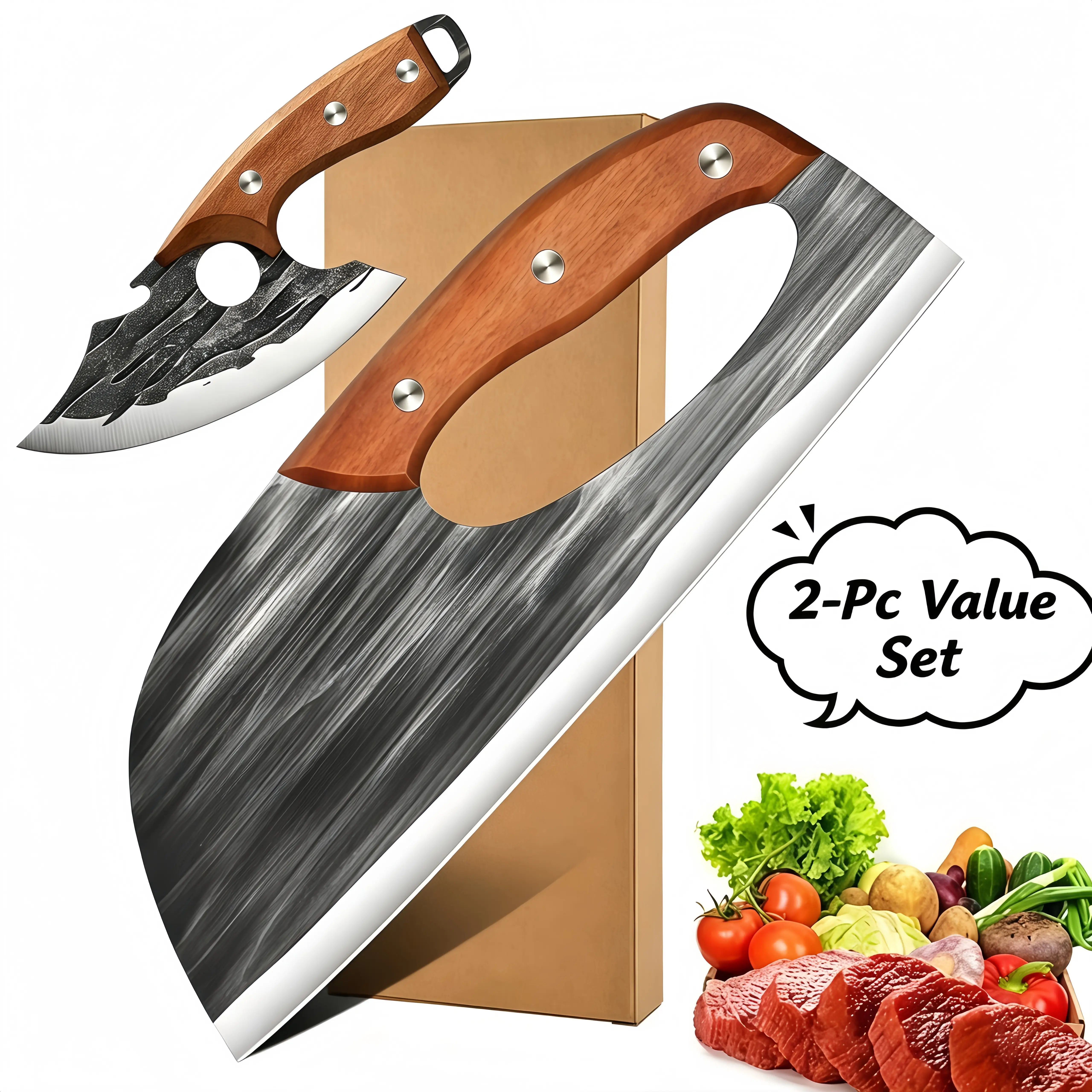 [2-Pc Value Set] Chef Knife & Slicing Knife Combo, Household Cooking Knife Set, Halloween Gift for Home Cooks