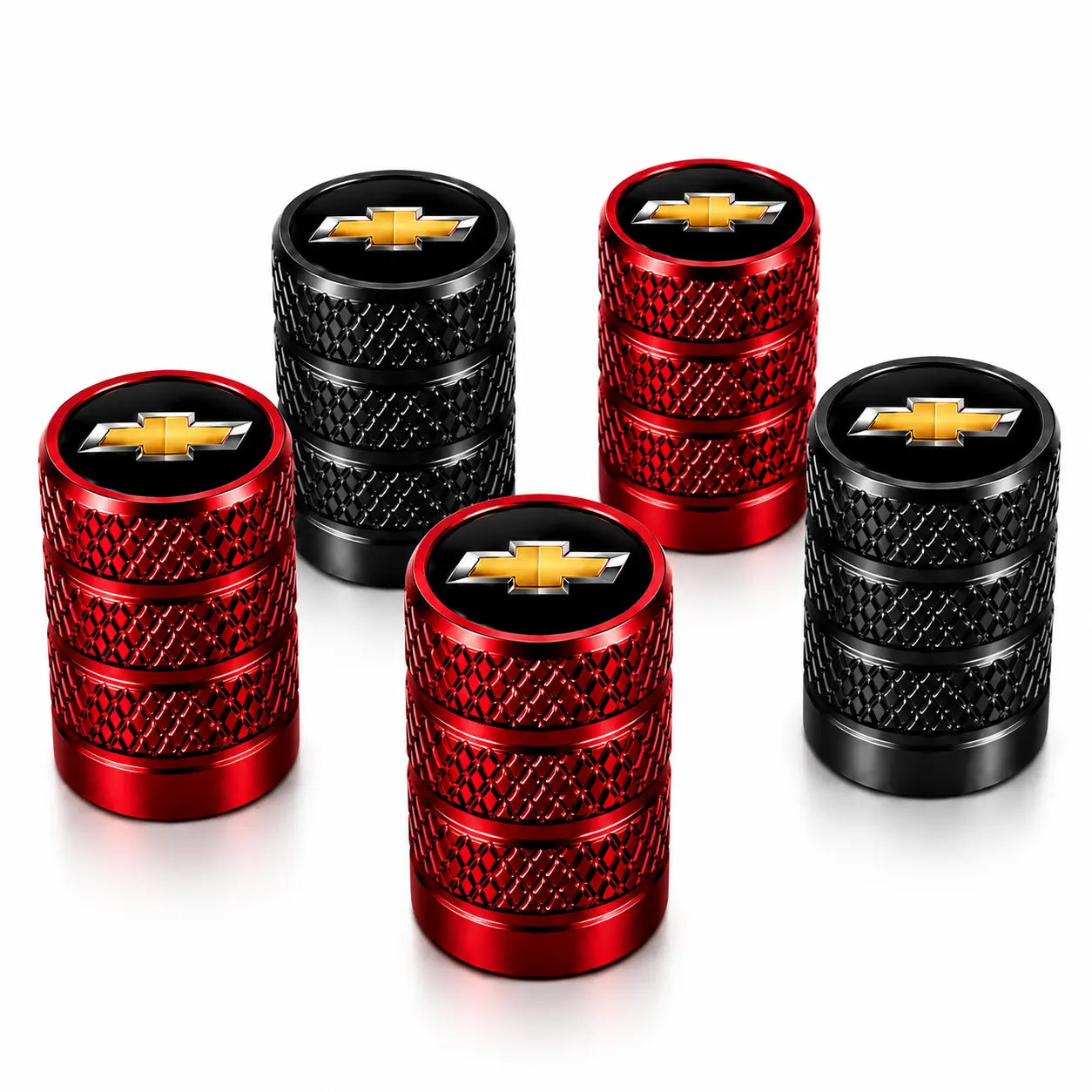 5Pcs Chevy Logo Tire Valve Stem Caps, Waterproof Leakproof Corrosion-Resistant Car Wheel Air Valve Dust Covers, Easy-Install Vehicle Accessories for Silverado 1500 Equinox Trax Malibu Tahoe Colorado Camaro Blazer Sedan SUV Pickup Truck Sports Car