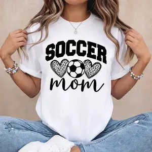 Oversized Graphic Tee Summer Soccer Mom Tee for Women – White Crew Neck with Graphic Print Oversized Boxy Fit Streetwear Basics Unisex T-shirts S-5XL